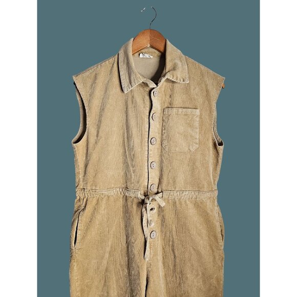 POL Sleeveless Tan Corduroy Jumpsuit - Women Size S Granola Girl Grunge - Picture 7 of 10